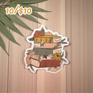 Vintage Style Book Stack Floral Sticker – Glossy Finish – Approx. 2¼”